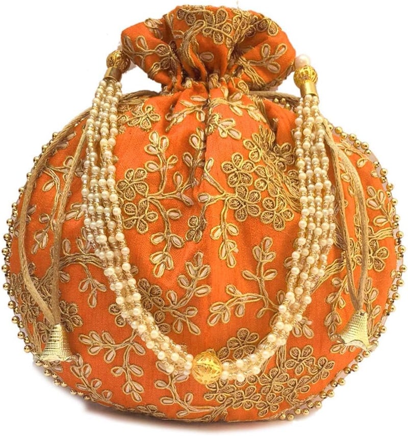 IGH Ethnic Potli Bag Ladies Handbag Batwa Pearls Handle Clutch Purse for Bridal Women - Image 1